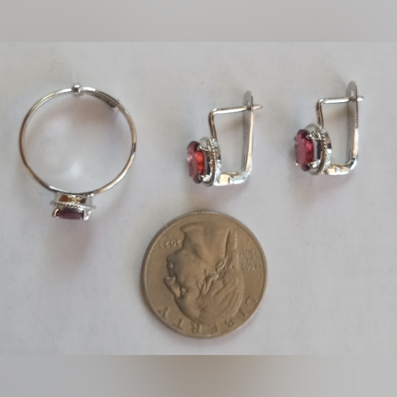 Sterling Silver Garnet Ring, Earrings And Tennis Bracelet Set - Picture 12 of 12